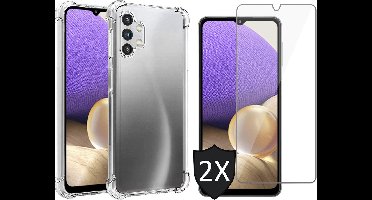 Hoesje geschikt voor Samsung Galaxy A32 5G - 2x Screen Protector GlassGuard - Back Cover Case ShockGuard Transparant & Screenprotector