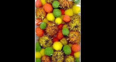 50x Pompons Pasen Geel Oranje Groen (2 – 2.5 – 3.5cm)