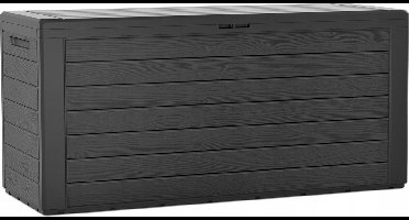 Prosperplast Tuin kussen opbergbox - grijs - hout patroon - 280 liter - kunststof - 116 x 44 x 55 cm