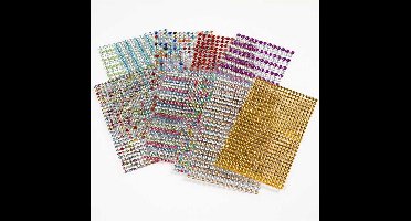 Stick-on strasstenen, d 4-6 mm, vel 16x9,5 cm, diverse kleuren, 10 vel