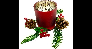Glazen Theelichthouder Met Kerststukje Dennen - 18 cm