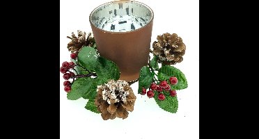Glazen Theelichthouder Met Kerststukje Hulst - 18 cm