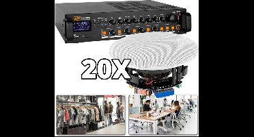 Geluidsinstallatie - Power Dynamics - 100V geluidsinstallatie met 4 zones en 20 speakers (inbouw) voor kantoor, winkel, etc.
