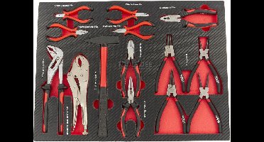 HBM 14 Delige Tangenset met Hamer in Carbon Foam inlay voor Gereedschapswagen