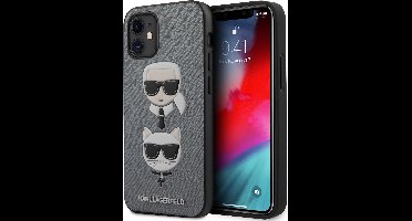 Zilver hoesje van Karl Lagerfeld - Backcover - iPhone 12 Mini - Saffiano Head