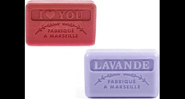 Zeep set savon de marseille valentijn cadeau I love you + Lavendel 2x125 gr.