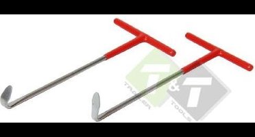 Uitlaatrubberhaken, 2 delig, 1 gebogen haak, 1 platte haak