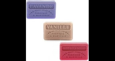 Soap bar set - zeep savon de marseille Vanille, Lavendel, Passievrucht 3x60 gr