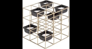 pt, Theelichthouder Structure - IJzer Vierkant Goud - 15,5x15,5x15cm