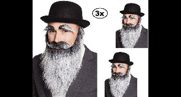 3x Baard met snor en wenkbrauwen grijs