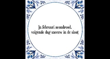 Tegeltje met Spreuk (Tegeltjeswijsheid): In februari avondrood, volgende dag sneeuw in de sloot + Kado verpakking & Plakhanger