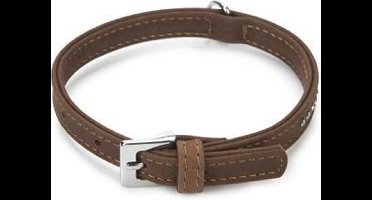 Beeztees leren halsband Buffalo Strass. Bruin. 32 cm x 12 mm.