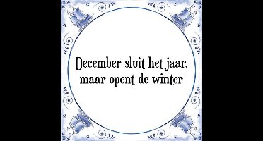Tegeltje met Spreuk (Tegeltjeswijsheid): December sluit het jaar, maar opent de winter + Kado verpakking & Plakhanger