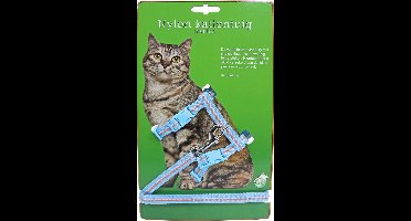 Nylon kattentuig met lijn en stiksel, lichtblauw.