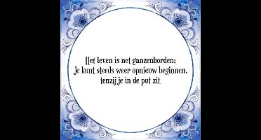 Tegeltje met Spreuk (Tegeltjeswijsheid): Het leven is net ganzenborden; Je kunt steeds weer opnieuw beginnen, tenzij je in de put zit + Kado verpakking & Plakhanger