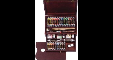 Oil Colour kist "Master" 10 x 15 ml + 12 x 40 ml + 2 x 60 ml olieverf met penselen, palet, paletdoppen en hulpmiddelen