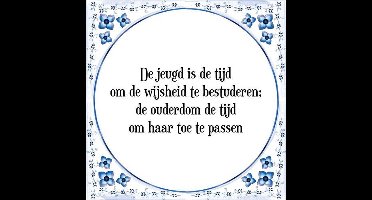 Tegeltje met Spreuk (Tegeltjeswijsheid): De jeugd is de tijd om de wijsheid te bestuderen; de ouderdom de tijd om haar toe te passen + Kado verpakking & Plakhanger