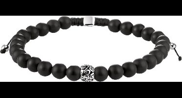 Vigor Kralenarmband Onyx 6,5 mm 19 - 26 cm - Zilver