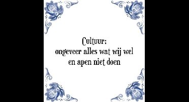 Tegeltje met Spreuk (Tegeltjeswijsheid): Cultuur; ongeveer alles wat wij wel en apen niet doen + Kado verpakking & Plakhanger
