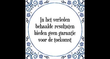 Tegeltje met Spreuk (Tegeltjeswijsheid): In het verleden behaalde resultaten bieden geen garantie voor de toekomst + Kado verpakking & Plakhanger