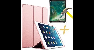 Hoes geschikt voor Apple iPad 9.7 (2017 / 2018) - Smart Book Case Siliconen Roze + Screenprotector Gehard Glas