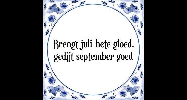 Tegeltje met Spreuk (Tegeltjeswijsheid): Brengt juli hete gloed, gedijt september goed + Kado verpakking & Plakhanger