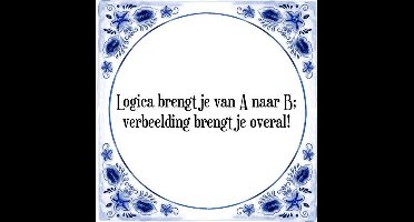Tegeltje met Spreuk (Tegeltjeswijsheid): Logica brengt je van A naar B; verbeelding brengt je overal! + Kado verpakking & Plakhanger