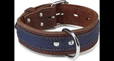 Leren halsband Denim. Bruin. 50 cm x 40 mm.