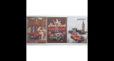 setje blikken reclameborden Hot Rod Garage (set 21) -blik - bordjes