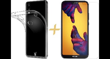 Hoesje geschikt voor Huawei P20 Lite Transparant TPU Siliconen Soft Gel Case + Tempered Glass Screenprotector - van iCall