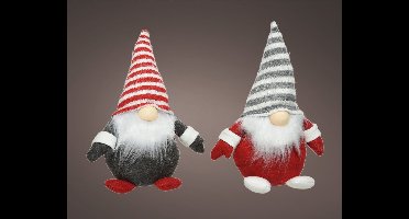 Gnoom met rood gestreepte muts en LED verlichting op batterijen - 24CM