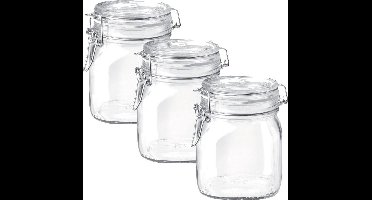 Weckpot - Voorraadpot - Transparant - Vierkant - 750 ml - 3 stuks