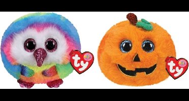 Ty - Knuffel - Teeny Puffies - Owel Owl & Halloween Pumpkin