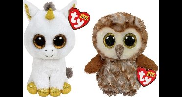 Ty - Knuffel - Beanie Boo's - Pegasus Unicorn & Percy Owl