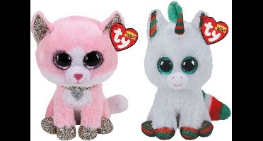 Ty - Knuffel - Beanie Boo's - Fiona Pink Cat & Christmas Unicorn