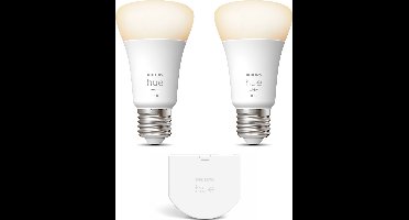 Philips Hue Uitbreidingspakket - E27 - met 2 Standaard Lampen - Warmwit Licht - Incl. 1 Hue Wall Switch - Hue White White