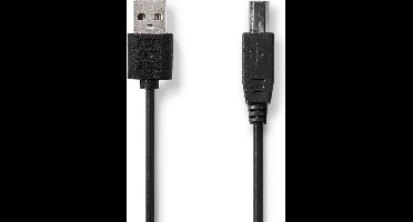 USB-Kabel - USB 2.0 - USB-A Male - USB-B Male - 7.5 W - 480 Mbps - Vernikkeld - 1.00 m - Rond - PVC - Zwart - Label