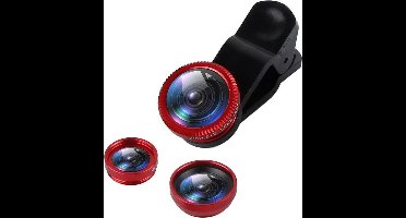 DrPhone PiX - 180° Lens Universele Premium 3 in 1 Fish Eye Lens - Macro Lens / Wide Lens / Fish Eye lens Kit - Rood