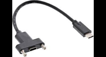 USB-C (m) naar USB-C (v) inbouw adapter - USB3.2 (tot 10 Gbit/s) - PD tot 20V/5A / zwart - 0,20 meter
