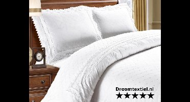 Droomtextiel Papillon Dekbedovertrek Parma Broderie Wit - 240-200/220 cm - Rondom afgewerkt met kant - Hoogwaardige Percale Katoen