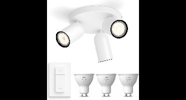 Philips Hue Pongee Opbouwspot (Wit) - Warmwit Licht - Incl. Hue Dimmer Switch - Plafondspot met 3 Lichtpunten - GU10 - Hue White