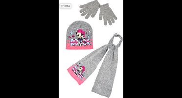 Lol Surprise Rock winterset - muts / sjaal / handschoenen - roos - grijs - maat 52 cm