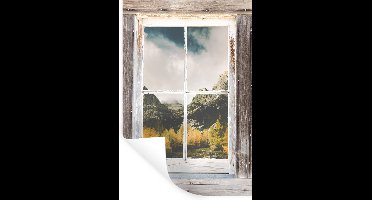 Muurstickers - Sticker Folie - Doorkijk - Hout - Bergen - 20x30 cm - Plakfolie - Muurstickers Kinderkamer - Zelfklevend Behang - Zelfklevend behangpapier - Stickerfolie