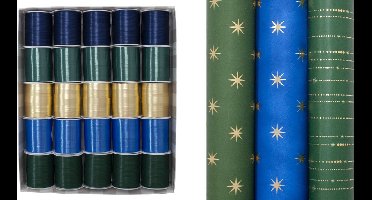 Luxe kerst inpak set Elegant Evening - 3 Luxe rollen 150 x 70 cm - 3 lintjes Cadeaupapier