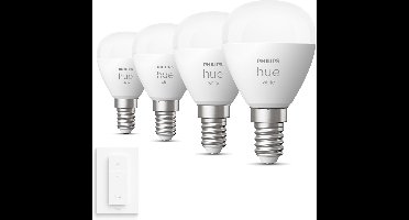 Philips Hue Uitbreidingspakket - E14 - met 4 Kogellampen - Warmwit Licht - Incl. 1 Hue Dimmer Switch - Hue White