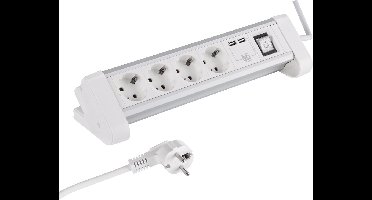 Q-Link stekkerdoos - 4-voudig - randaarde - voor bureau - 2 x USB - 3 x 1.5 mm² - 1.5 m - aluminium