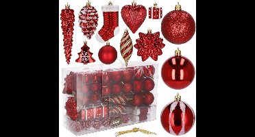 Springos Kerstballen - Kerstversiering - Onbreekbaar - 72 Stuks - Rood/Wit