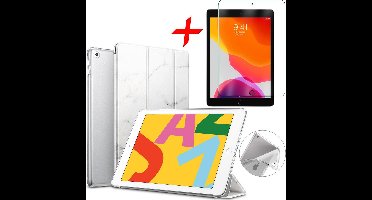 Hoes + Screenprotector geschikt voor iPad 2020 / 2019 10.2 Inch - Trifold Hoesje Tablethoes Case Marmer