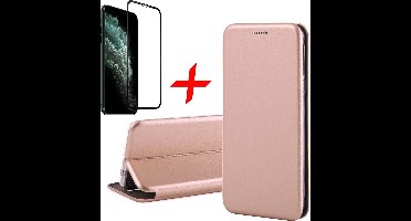 Hoesje geschikt voor iPhone 11 Pro - Screen Protector FullGuard - Book Case Kunstleer ThinShield Roségoud & Screenprotector
