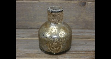 SENSE Decoratieve Fles vaasje met opdruk - Vintage stijl - Zilver antiek - Mini Vaasje - Kandelaar Fles *2 STUKS*